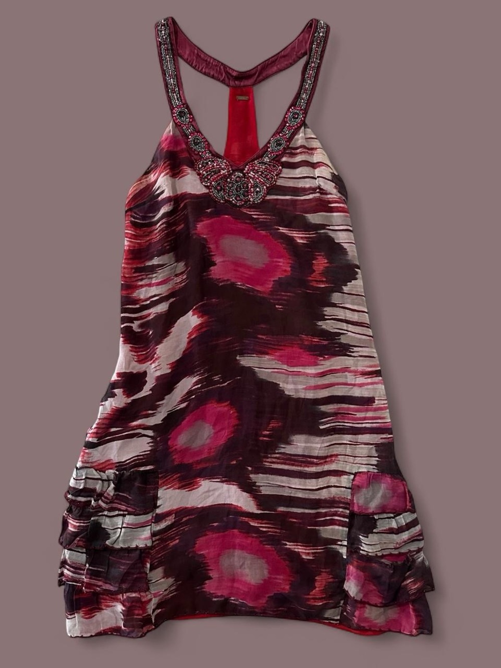 Y2k Free People Oaxaca Watercolor100% Silk Embellished Dress